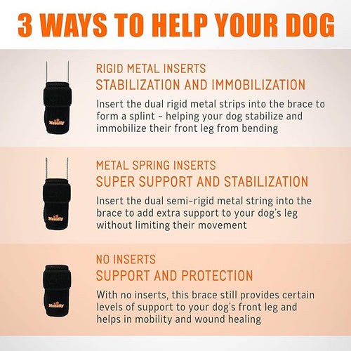 NeoAlly 3-in-1 Front Leg Dog Splint Brace: Rigid & Spring Inserts, Safety Reflective Straps (Pair)
