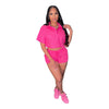 Summer Women's Solid Color Short Sleeve Shirt Shorts Two-piece Set