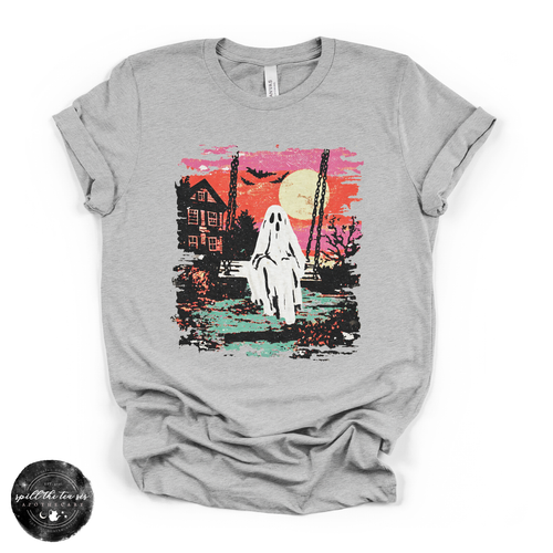 Ghost Sunset Tee | Retro Halloween Ghost Graphic T-Shirt