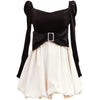 Back Puff Sleeve Stitching Gold Velvet Dress