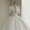 Simple And High-end Mid Sleeved V-neck Wedding Dress
