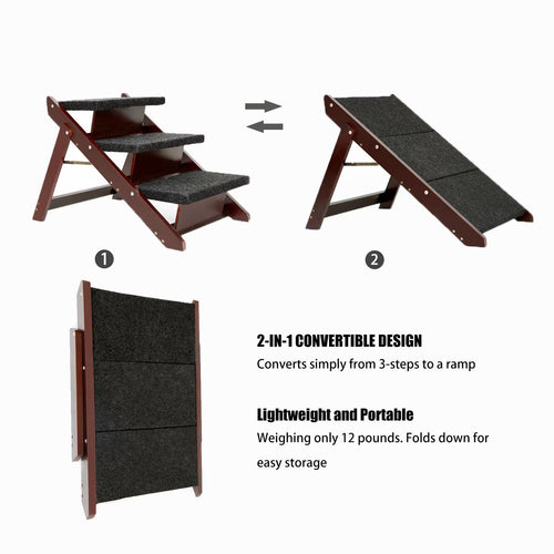 Foldable 3 Levels Dog Wood Stairs