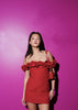 Gaoding Red Bardot Floral Dress