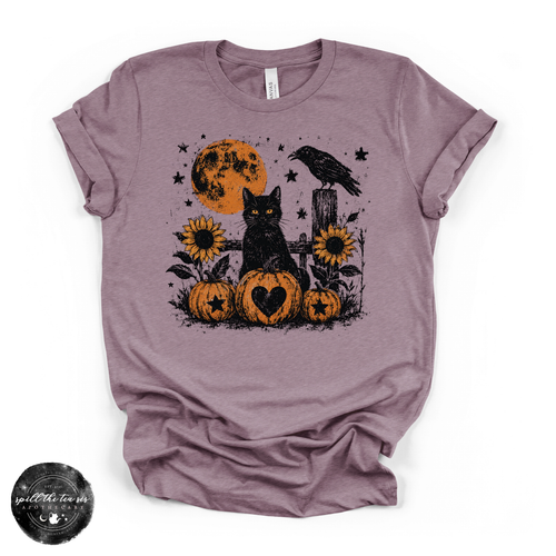 Black Cat & Black Raven Tee | Gothic Woodland Graphic T-Shirt