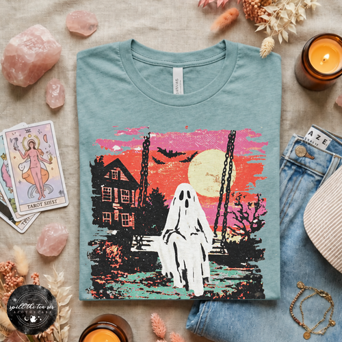 Ghost Sunset Tee | Retro Halloween Ghost Graphic T-Shirt