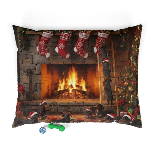 Dachshund Holiday Fireplace Pet Bed