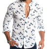 3D printed linen colorblock stand collar shirt