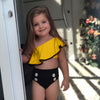 Girls Summer Split Slanted Shoulder Ruffled Candy Color Swimsuit