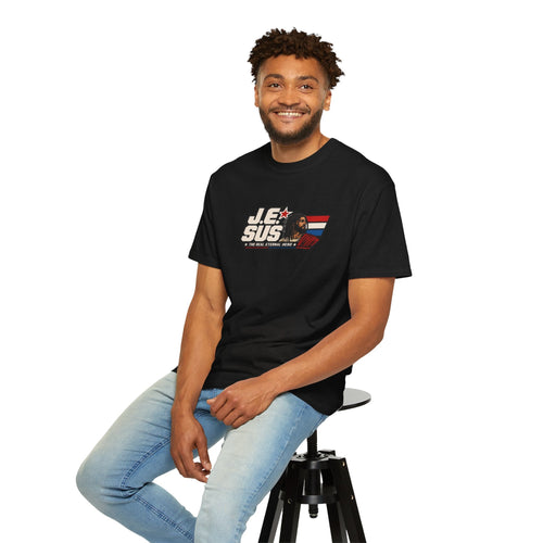 Jesus Retro Graphic T-Shirt — “J.E.SUS The  Real Eternal Hero” Christian Vintage Tee