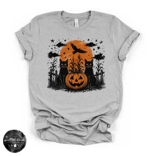 Black Cats & Jack O'Lanterns Tee | Vintage Halloween Graphic T-Shirt
