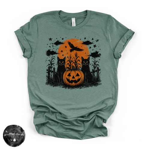Black Cats & Jack O'Lanterns Tee | Vintage Halloween Graphic T-Shirt
