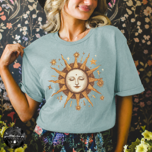 Summer Celestial Sun Tee | Boho Sun & Moon Graphic T-Shirt