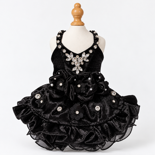 Handmade Black Satin Jeweled Pet Dress