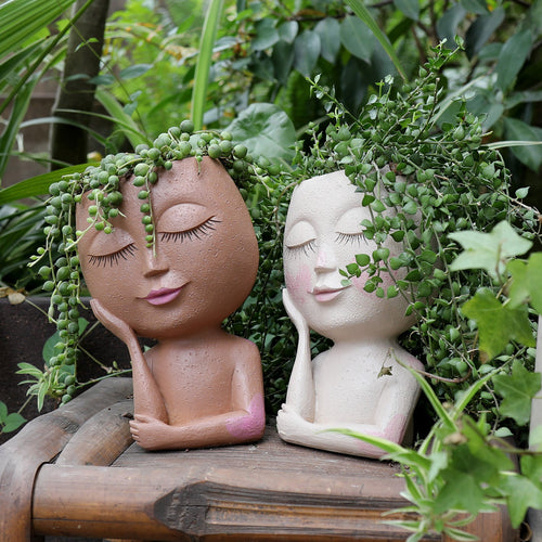 Cute Creative Girl With Lashes Character Resin Flower Ceramic Pot Vase