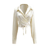 Liviahome Glossy Satin Bandage Shirt Women''s Summer Thin