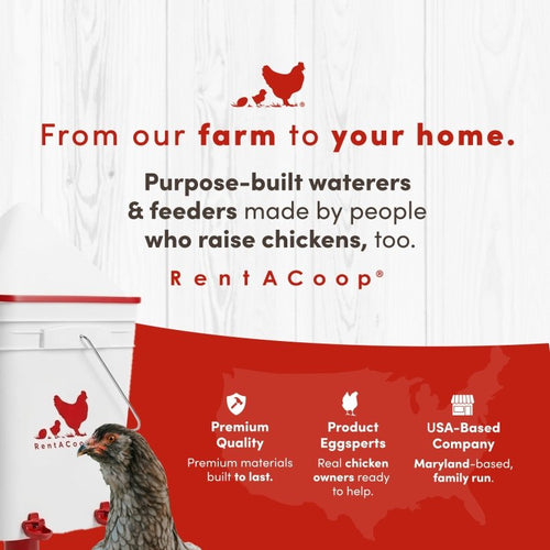 RentACoop 5 Gallon/ 6 Automatic-Fill Water Cup or Nipple Chicken Waterer with Adjustable Stand - Center Placement