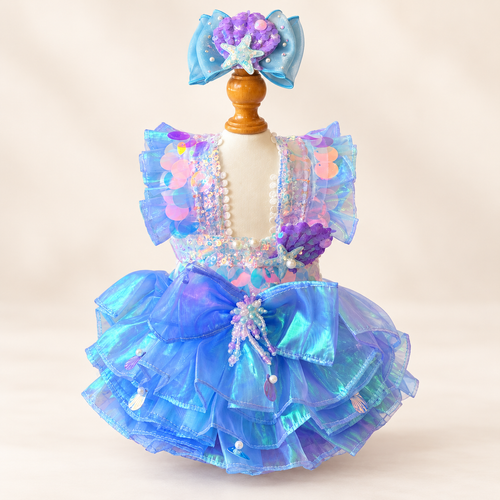 Handmade Mermaid Pet Dress with Matching Hair Bow
