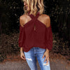 Back zipper halter solid color stitching top