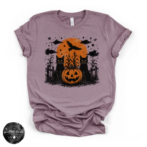 Black Cats & Jack O'Lanterns Tee | Vintage Halloween Graphic T-Shirt