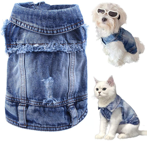 Pet Dog Cat Blue Denim Jeans Jacket Coat Vest