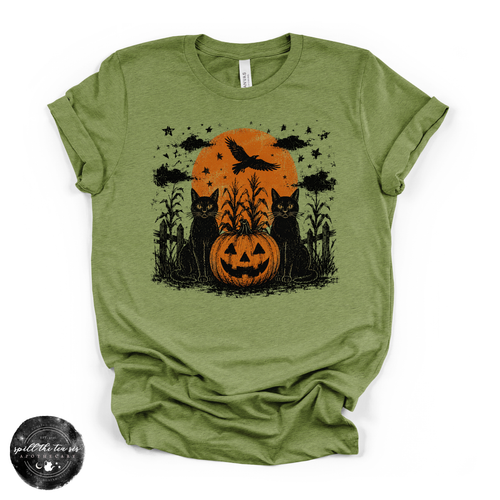 Black Cats & Jack O'Lanterns Tee | Vintage Halloween Graphic T-Shirt