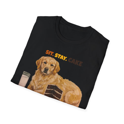 Sit. Stay. Cake. Golden Retriever T-Shirt | Funny Dog Mom Shirt
