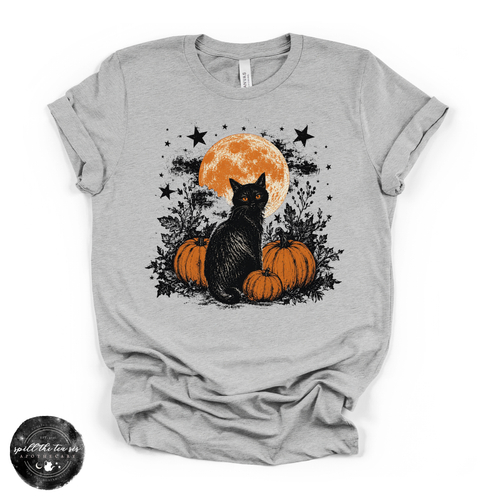Cat in the Pumpkin Patch Tee | Cozy Autumn Black Cat Graphic T-Shirt