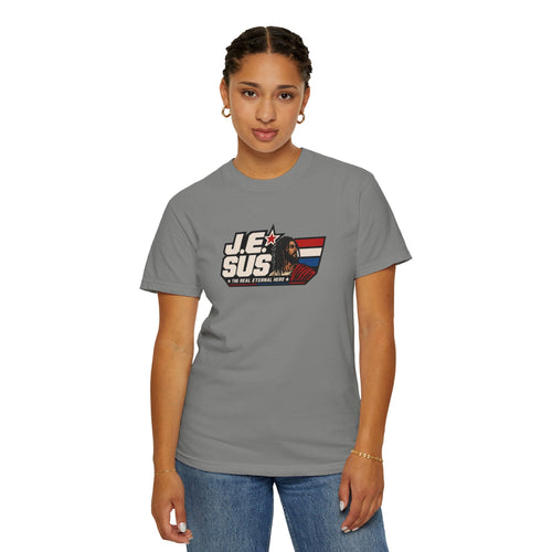 Jesus Retro Graphic T-Shirt — “J.E.SUS The  Real Eternal Hero” Christian Vintage Tee