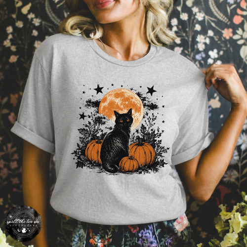 Cat in the Pumpkin Patch Tee | Cozy Autumn Black Cat Graphic T-Shirt