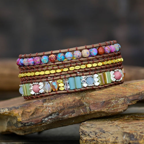 Purple Flower Stone Bracelet Boho
