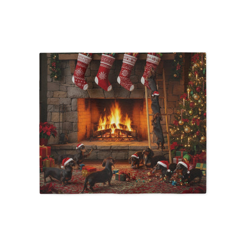 Dachshund Holiday Fireplace Blanket