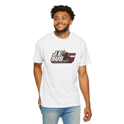 Jesus Retro Graphic T-Shirt — “J.E.SUS The  Real Eternal Hero” Christian Vintage Tee