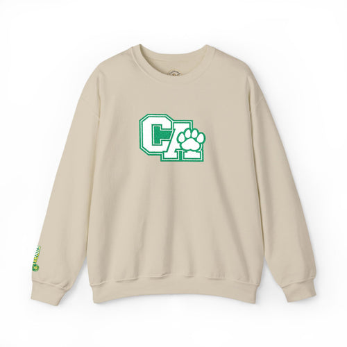 California Embroidered Crewneck Sweatshirt — Green Vintage 'CA' Paw Logo
