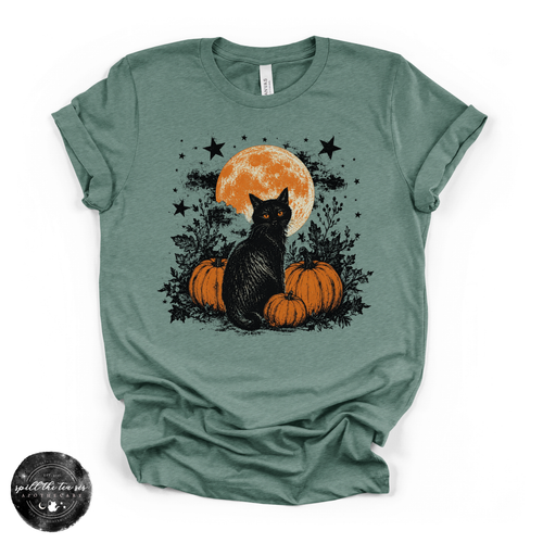 Cat in the Pumpkin Patch Tee | Cozy Autumn Black Cat Graphic T-Shirt