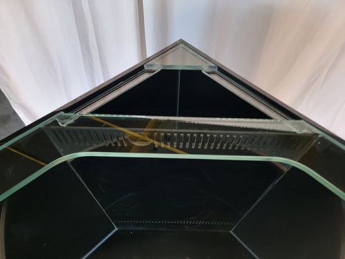 Abyss Black 90g Corner 1/4 Cylinder Glass Aquarium Set in Flush Wood Furniture