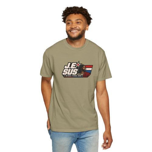 Jesus Retro Graphic T-Shirt — “J.E.SUS The  Real Eternal Hero” Christian Vintage Tee