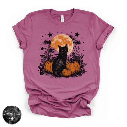 Cat in the Pumpkin Patch Tee | Cozy Autumn Black Cat Graphic T-Shirt