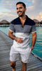 Men's Summer Fashion 3D Printed Short Sleeve Geometric Zip Lapel Shirt Set