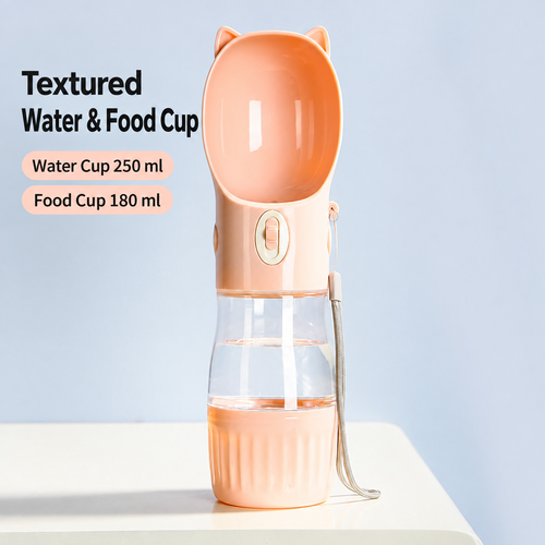 Cat-Ear Portable Pet Water Bottle with Food Cup