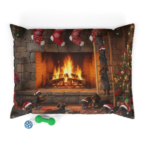 Dachshund Holiday Fireplace Pet Bed