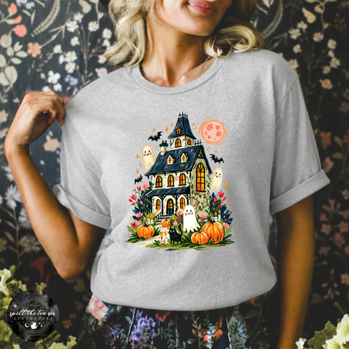 Fun Halloween Haunted House Tee | Vintage Spooky House Graphic T-Shirt