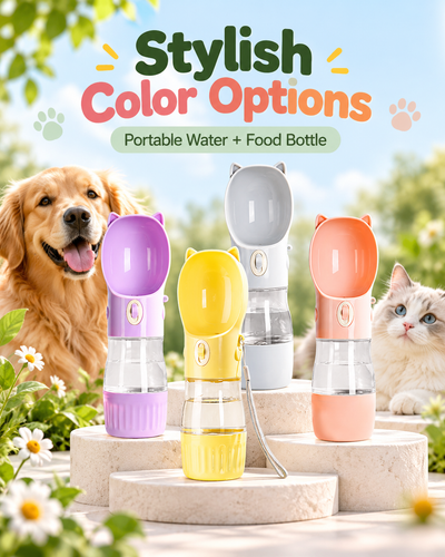 Cat-Ear Portable Pet Water Bottle with Food Cup
