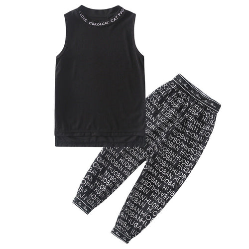 Girls Korean Style Sleeveless Two-piece Sports Suit