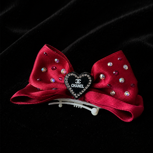 Satin Rhinestone Pet Bow Hair Clip