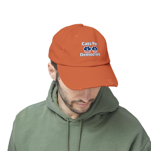 Cats For Democracy Unisex Distressed Cap