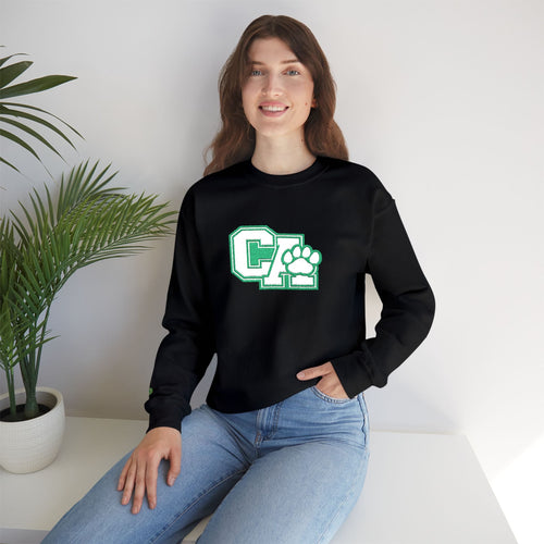 California Embroidered Crewneck Sweatshirt — Green Vintage 'CA' Paw Logo