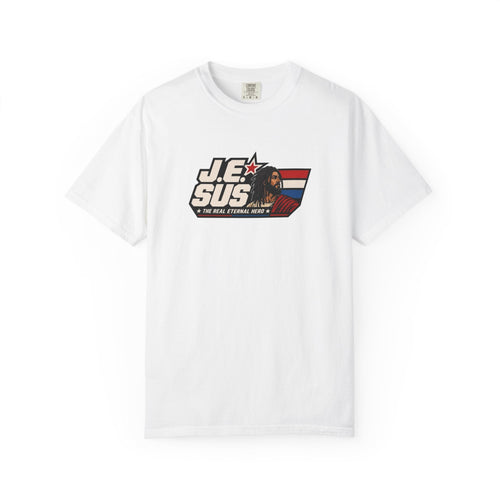Jesus Retro Graphic T-Shirt — “J.E.SUS The  Real Eternal Hero” Christian Vintage Tee