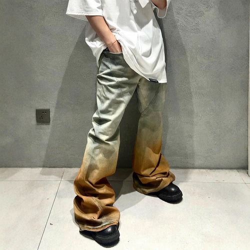Men's Gradient Trousers Wide Leg Distressed Casual Jeans