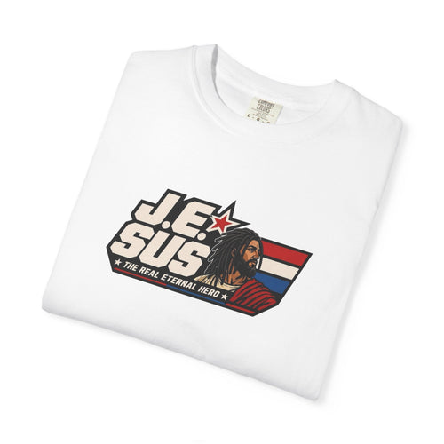 Jesus Retro Graphic T-Shirt — “J.E.SUS The  Real Eternal Hero” Christian Vintage Tee