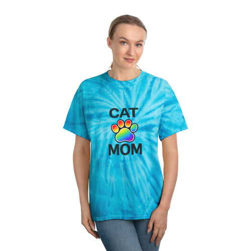 Pride Cat Mom Color Blast Tie-Dye Tee Sizes Small - 2XL (3 colors)